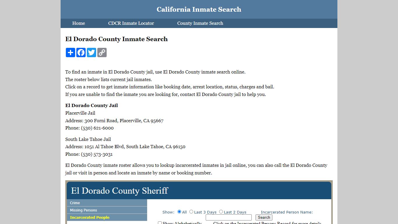 El Dorado County Inmate Search